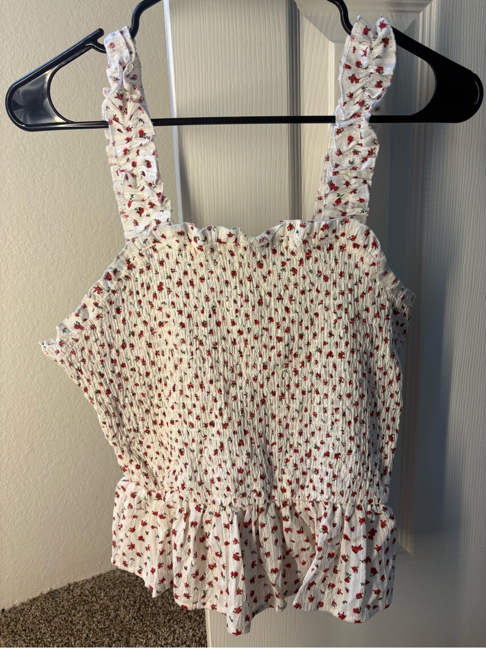 Passport White Tank Top with Red Floral Print